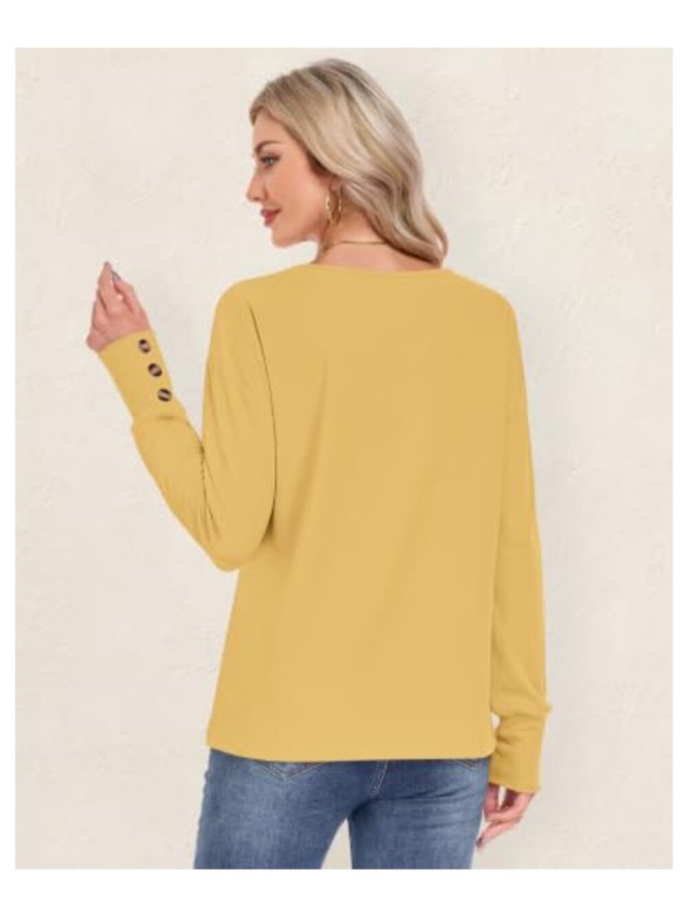 Womens V Neck Pullover Top Long Sleeve Sweatshirt Casual Loose Fit - Picture 3 of 5